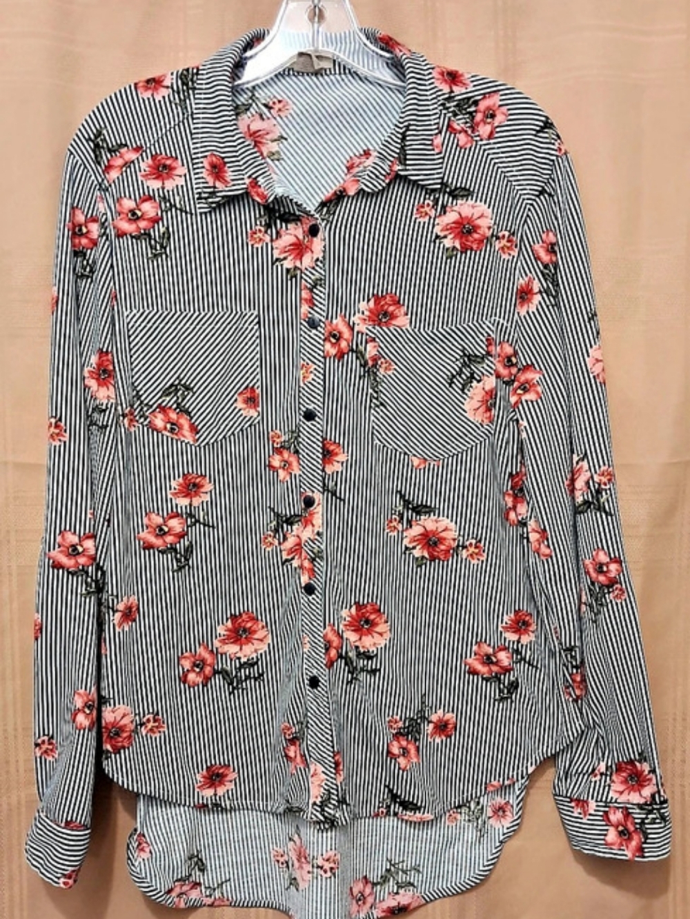 Passport Floral Striped Button Down in Blue & Red Size XL